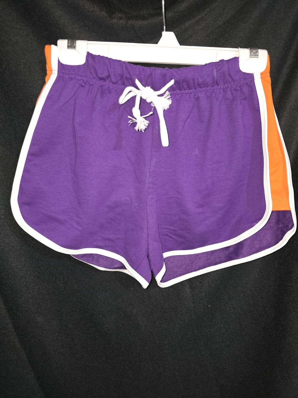 Hem & Thread Purple Athletic Shorts with Orange Side Panel